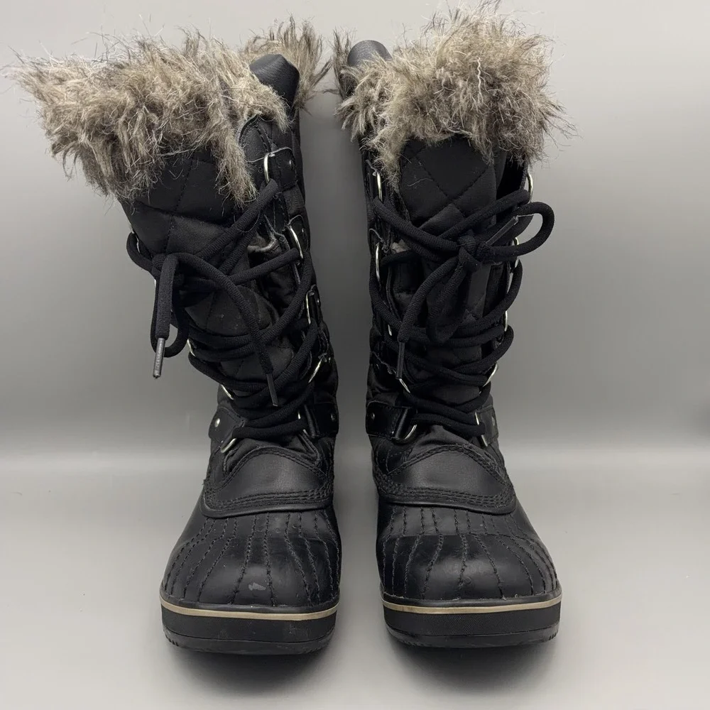 Sorel Boots Womens Size 7 Black Tofino Faux Fur Lace Up Winter Waterproof Snow